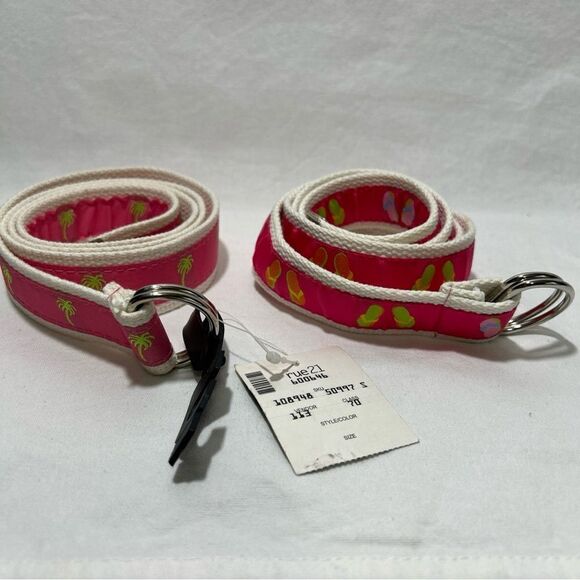 2 New Rue 21 Pink Belts, Palm Trees And Flip Flop Sandals - Picture 1 of 7